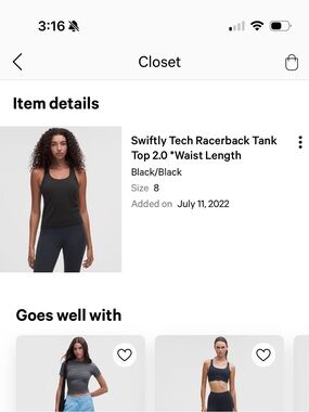 Lululemon Swiftly Tech Racerback Tank Top 2.0 *Waist Length